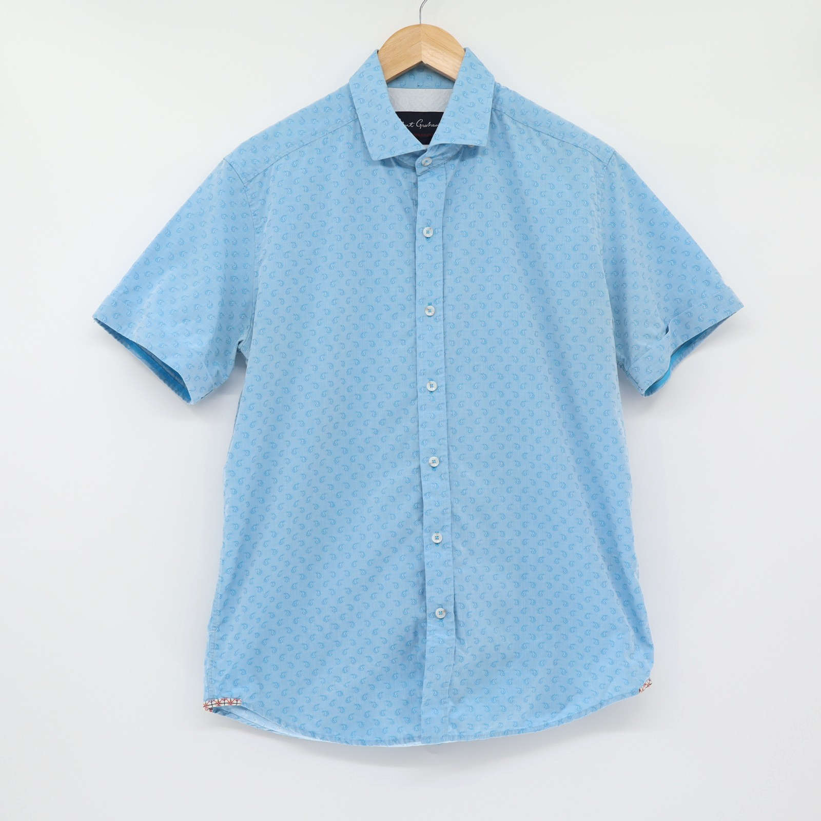 Robert Graham Modern Americana Sz L Sky Blue Paisley Short Sleeve Shirt